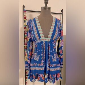 Free people Long sleeve, v-neck, floral print, blue, boho